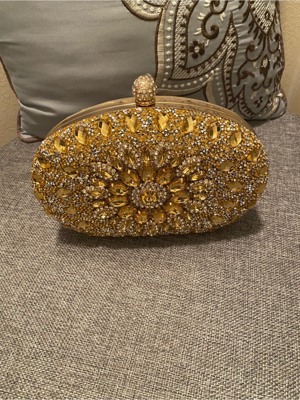 Gold Jeweled Floral Evening Clutch